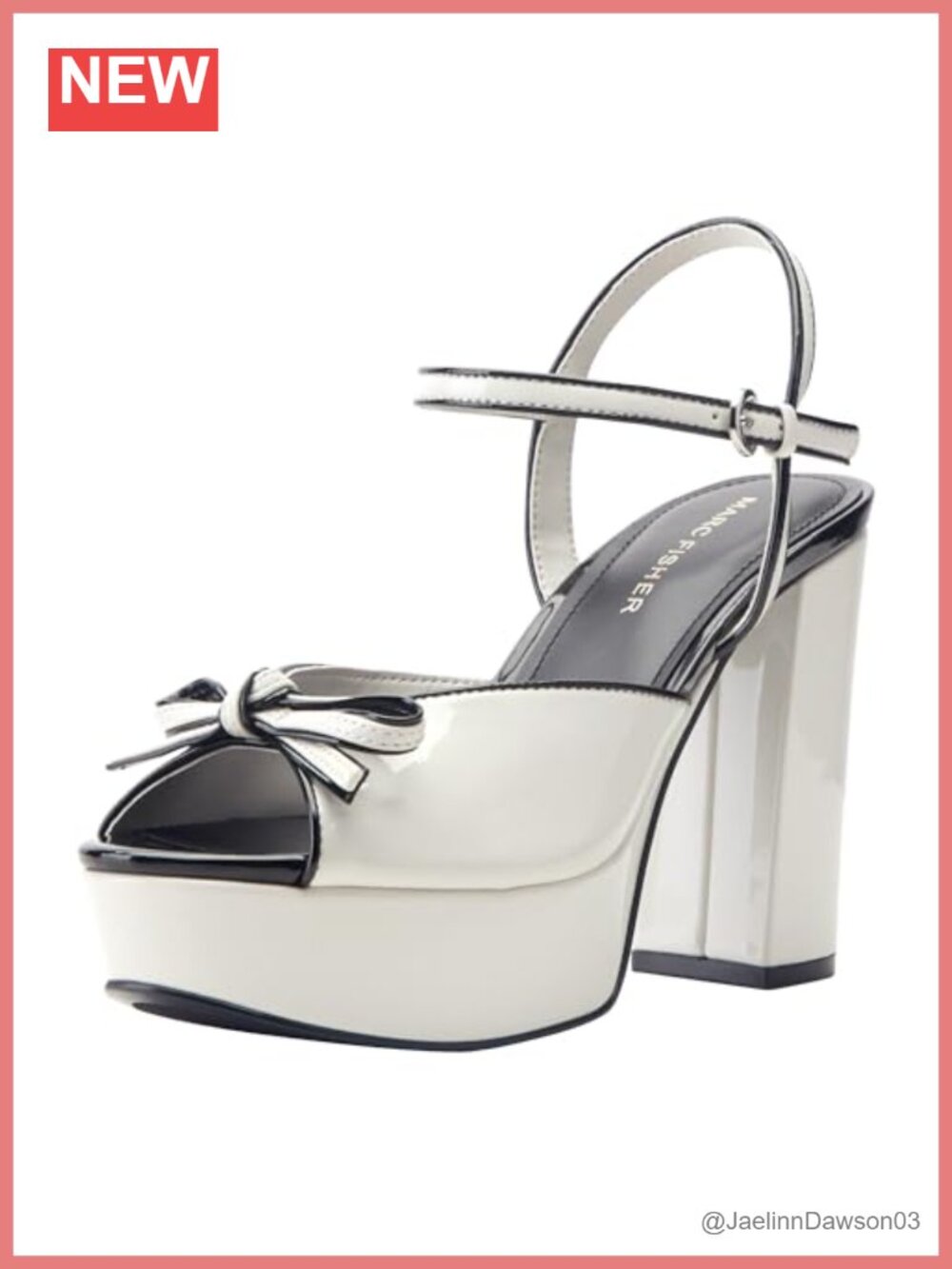 Marc Fisher Dera Block Heel Peep Toe Sandals Faux Patent Leather 4.1in Heel